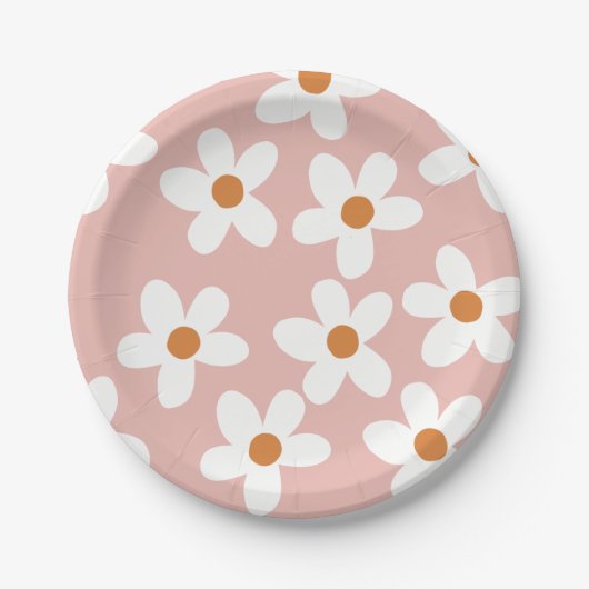 Boho Pink Daisy Birthday Pappteller (Vorderseite)