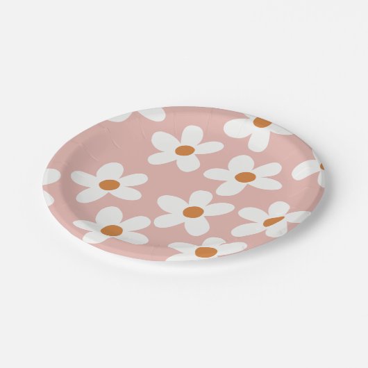 Boho Pink Daisy Birthday Pappteller (Schrägansicht)