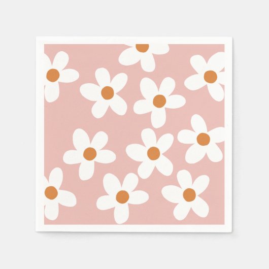 Boho Pink Daisy Birthday Serviette (Vorderseite)