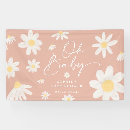 Boho Pink Daisy Blume Baby Showbanner Banner (Horizontal)