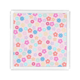 Boho Pink Daisy Blume Pattern Acryl Tablett