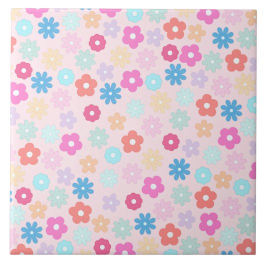 Boho Pink Daisy Blume Pattern Fliese (Vorderseite)