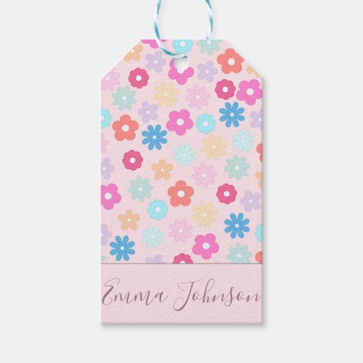 Boho Pink Daisy Blume Pattern Geschenkanhänger (Vorderseite)