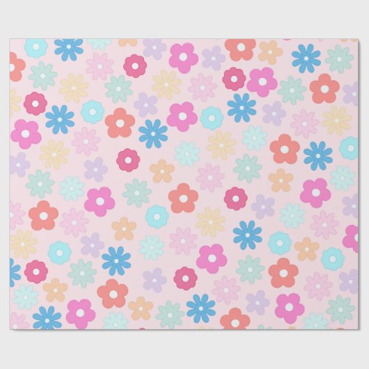 Boho Pink Daisy Blume Pattern Geschenkpapier (Flach)