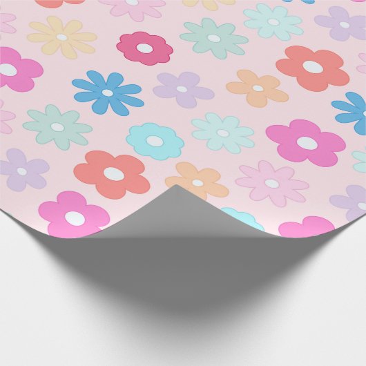 Boho Pink Daisy Blume Pattern Geschenkpapier (Ecke)