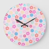 Boho Pink Daisy Blume Pattern Große Wanduhr (Vorderseite)