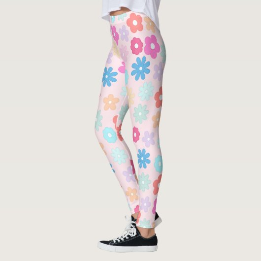 Boho Pink Daisy Blume Pattern Leggings (Links)