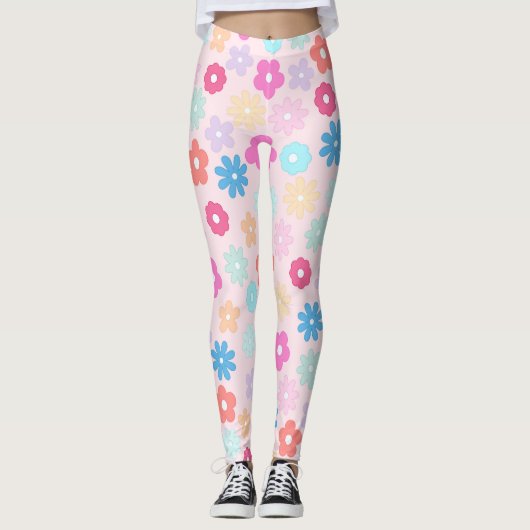 Boho Pink Daisy Blume Pattern Leggings (Vorderseite)