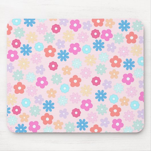 Boho Pink Daisy Blume Pattern Mousepad (Vorne)