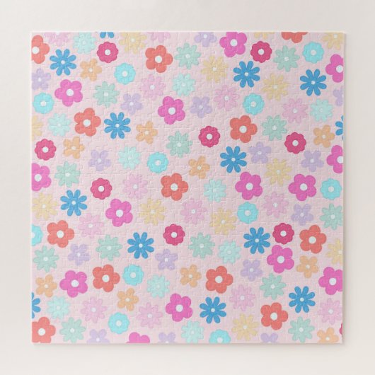 Boho Pink Daisy Blume Pattern Puzzle (Horizontal)