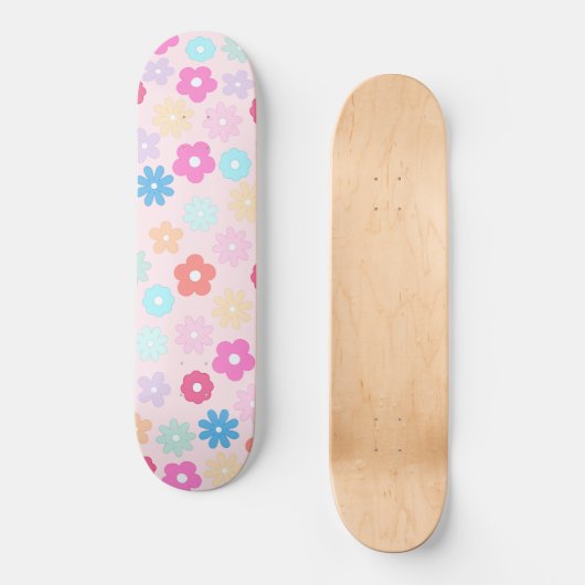 Boho Pink Daisy Blume Pattern Skateboard (Vorderseite)