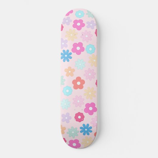 Boho Pink Daisy Blume Pattern Skateboard (Vorderseite)