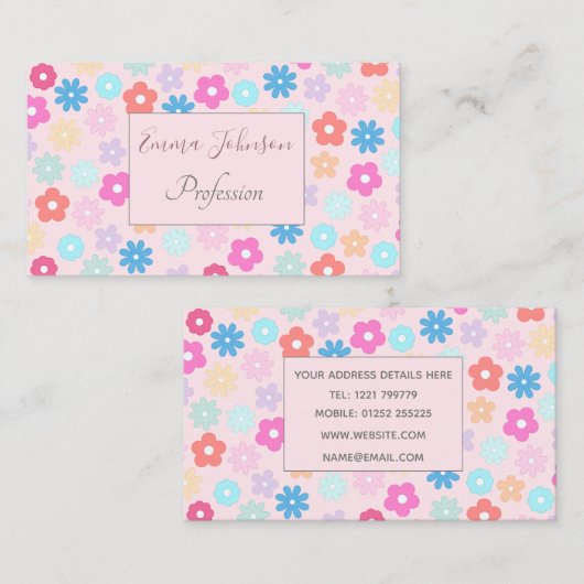 Boho Pink Daisy Blume Pattern Visitenkarte (Vorne/Hinten)
