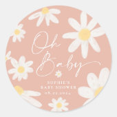 Boho Pink Daisy Blume Round Sticker (Vorderseite)