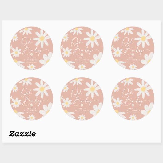 Boho Pink Daisy Blume Round Sticker (Blatt)