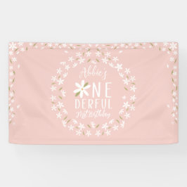 Boho Pink Daisy Erster Geburtstag Hintergrund Banner