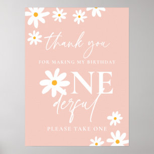 Boho Pink Daisy Floral Groovy Birthday Party Gefal Poster