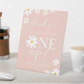 Boho Pink Daisy Floral Groovy Birthday Party Gefal Sockelschild (In SItu)