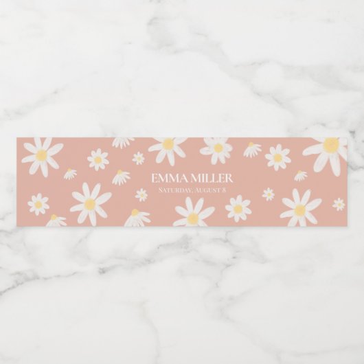 Boho Pink Daisy Floral Water Flasche Etikett (Einzelnes Label)