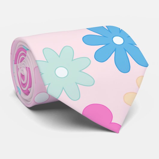 Boho Pink Daisy Flowers Pattern Krawatte (Gerollt)