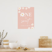 Boho Pink Daisy Groovy Birthday One ist süß Poster (Küche)