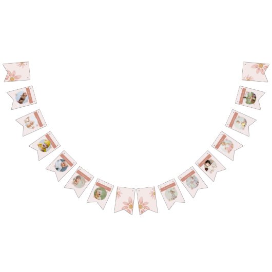 Boho Pink Daisy Happy Birthday Foto Milestone Wimpelkette (Alle)