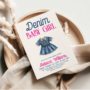 Boho Pink Denim Mädchen Blue Jean Baby Shower-Einl Einladung