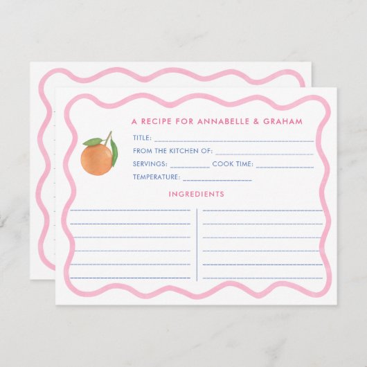 Boho Pink Doodle Citrus Brautparty Rezept Karte (Vorne/Hinten)