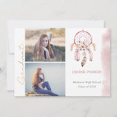 Boho Pink Dream Catcher Foto Graduation Party Einladung (Rückseite)