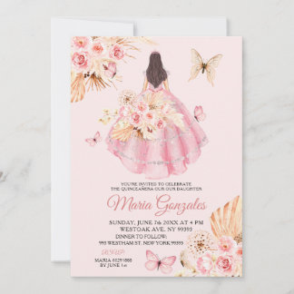 Boho Pink Dress Butterfly Bläserprinzessin 15 Años Einladung