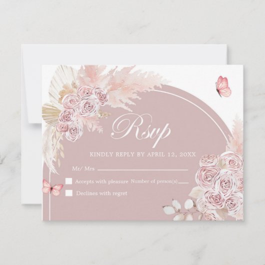 Boho Pink Dusty Arch Quinceanera Rsvp Card (Vorderseite)