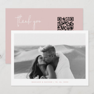 Boho Pink Einfaches Foto QR Code Hochzeit Dankeskarte