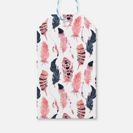 Boho Pink Feathers Geschenkanhänger (Vorderseite)