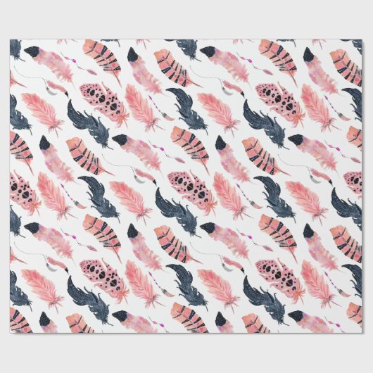 Boho Pink Feathers Geschenkpapier (Flach)
