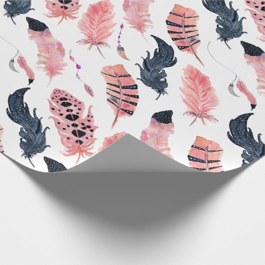 Boho Pink Feathers Geschenkpapier (Ecke)