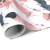 Boho Pink Feathers Geschenkpapier (Rolleneckpunkt)