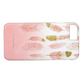 Boho Pink Feathers Imitats Gold Fossil Personalisi Case-Mate iPhone Hülle (Rückseite (Horizontal))