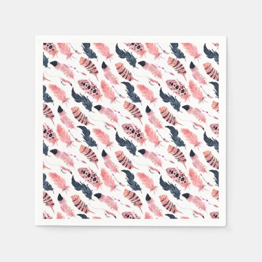 Boho Pink Feathers Serviette (Vorderseite)