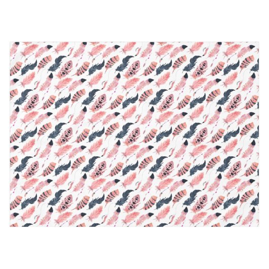 Boho Pink Feathers Tischdecke (Vorderseite (Horizontal))