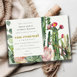 BOHO PINK FLORA CACTI FAUNA WATERCOLOR VOW RENEWOR EINLADUNG