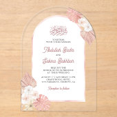Boho Pink Floral Arch Muslime Hochzeit Acryleinladungen (Vorderseite)