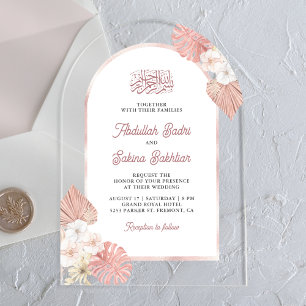 Boho Pink Floral Arch Muslime Hochzeit Acryleinladungen