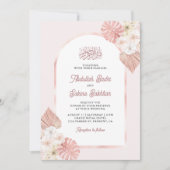 Boho Pink Floral Arch QR Kodex muslimische Hochzei Einladung (Vorderseite)