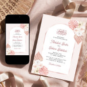 Boho Pink Floral Arch QR Kodex muslimische Hochzei Einladung