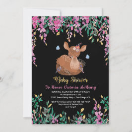 Boho Pink Floral Baby Deer Dusche Einladung