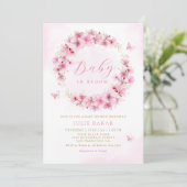 Boho Pink Floral Baby in Bloom Girl Baby Dusche Einladung (Stehend Vorderseite)