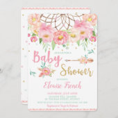 Boho Pink Floral Baby Shower Dream Catcher Girl Einladung (Vorne/Hinten)
