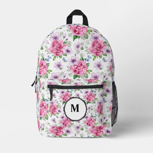 BoHo Pink Floral Bedruckter Rucksack (Vorderseite)