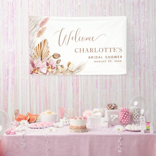 Boho Pink Floral | Brautparty Willkommensbanner Banner (Party)