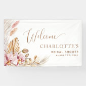 Boho Pink Floral | Brautparty Willkommensbanner Banner (Horizontal)